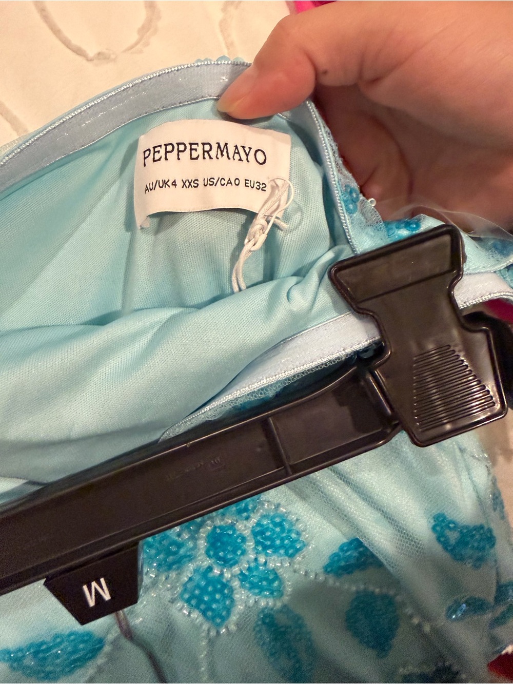 Peppermayo Strapless Floral Appliqué Mini Dress in Sky Blue - Picture 3 of 4
